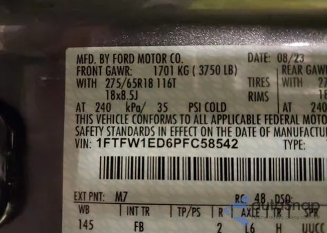 2023 Ford F-150 Xlt from USA, damaged, VIN 1FTFW1ED6PFC58542